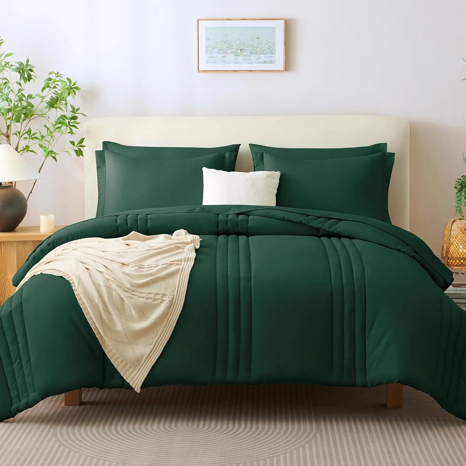 CozyLux Queen Comforter Set - 7 Pieces Bed in a Bag Emerald Green Comforters Queen Size Bed Set, Soft Bedding Set with All Seasons Comforter, Sheets, Pillowcases & Shams