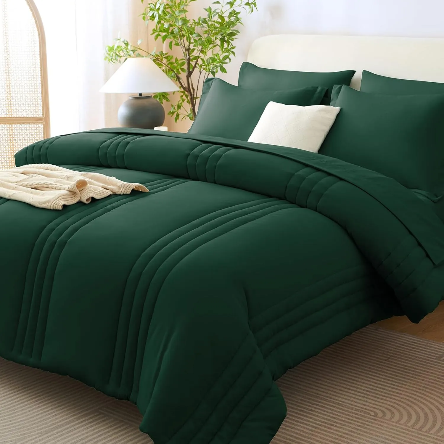 CozyLux Queen Comforter Set - 7 Pieces Bed in a Bag Emerald Green Comforters Queen Size Bed Set, Soft Bedding Set with All Seasons Comforter, Sheets, Pillowcases & Shams