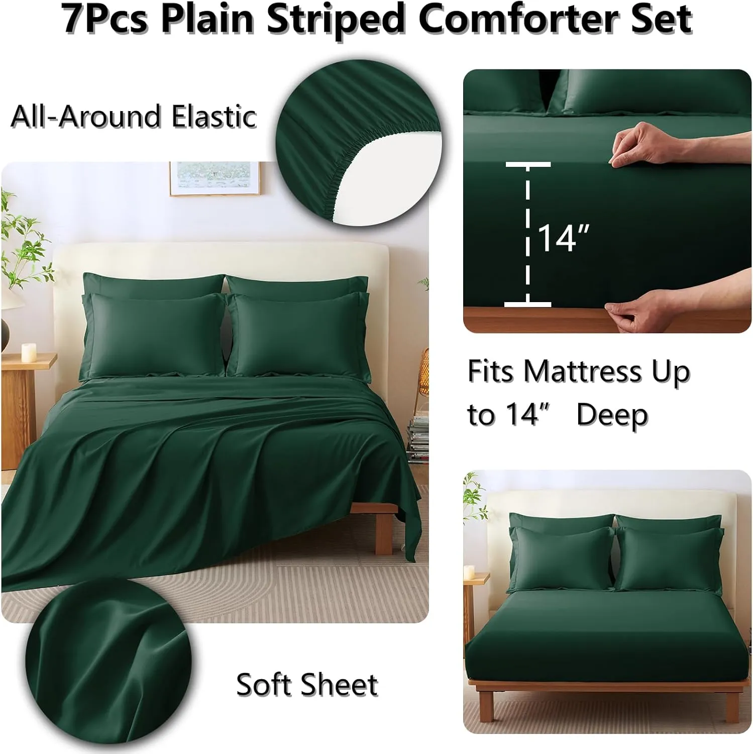 CozyLux Queen Comforter Set - 7 Pieces Bed in a Bag Emerald Green Comforters Queen Size Bed Set, Soft Bedding Set with All Seasons Comforter, Sheets, Pillowcases & Shams