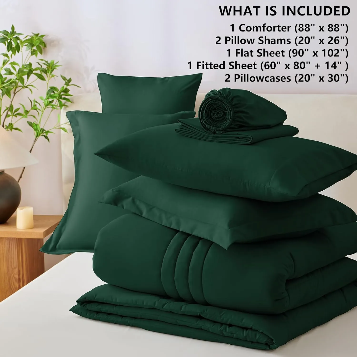 CozyLux Queen Comforter Set - 7 Pieces Bed in a Bag Emerald Green Comforters Queen Size Bed Set, Soft Bedding Set with All Seasons Comforter, Sheets, Pillowcases & Shams