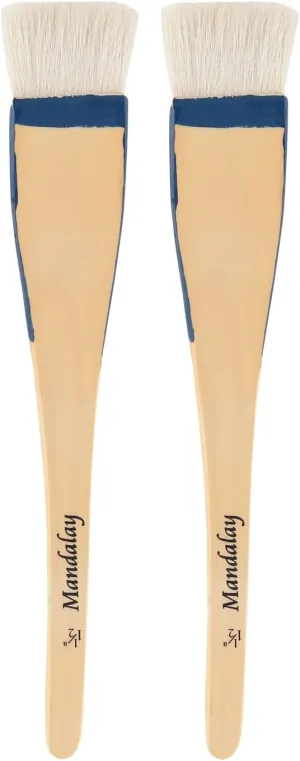 Creative Mark Mandalay Professional Goat Hair Hake Brush - Set of Two -1-1/2" Wide Paint Brushes with Paddle Handle for Professional Artists - Soft Natural Bristles Ideal for Sumi-e and Color Washes