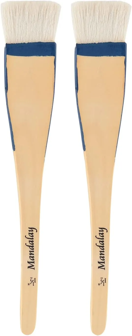 Creative Mark Mandalay Professional Goat Hair Hake Brush - Set of Two -1-1/2" Wide Paint Brushes with Paddle Handle for Professional Artists - Soft Natural Bristles Ideal for Sumi-e and Color Washes
