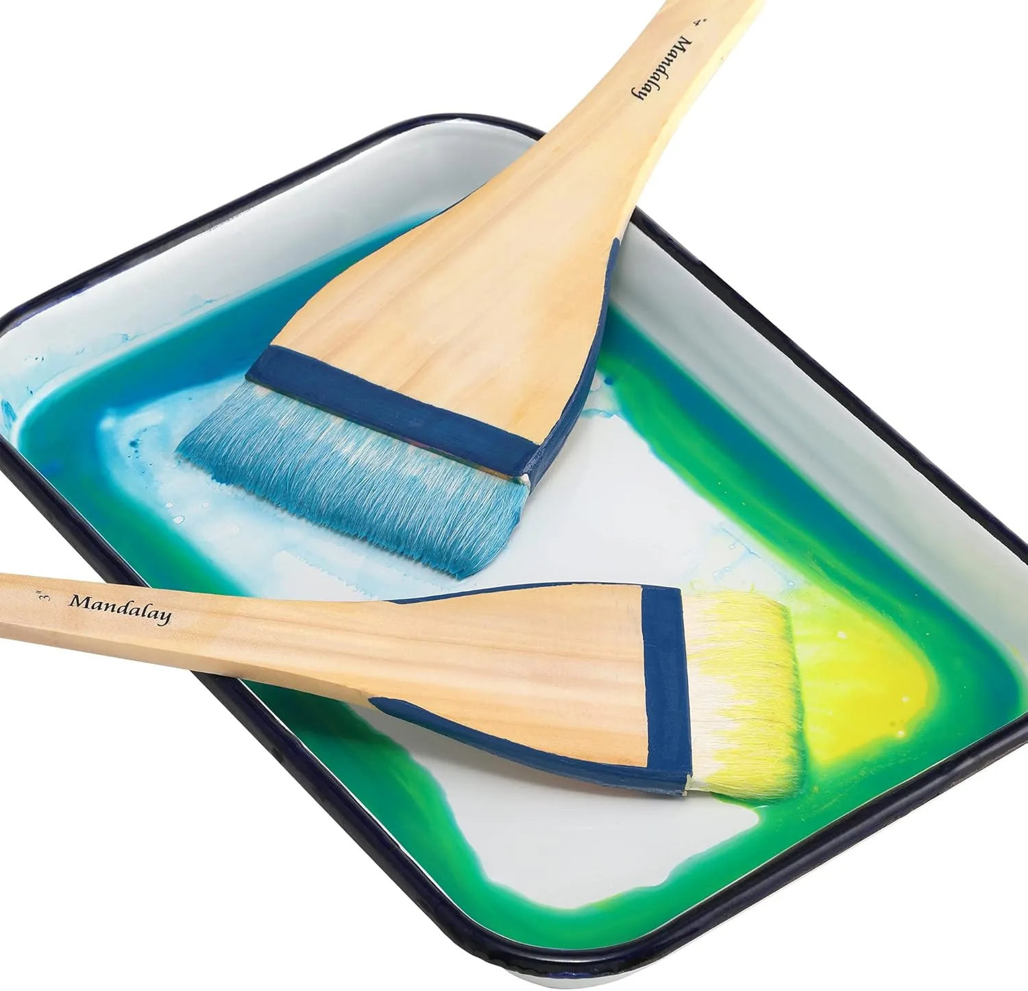 Creative Mark Mandalay Professional Goat Hair Hake Brush - Set of Two -1-1/2" Wide Paint Brushes with Paddle Handle for Professional Artists - Soft Natural Bristles Ideal for Sumi-e and Color Washes