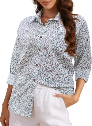 CUNLIN Women's Button Down Shirts Long Sleeve Cotton Summer Beach Wear for Women with Pocket