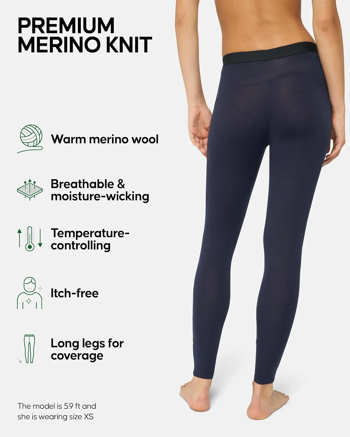 DANISH ENDURANCE Merino Wool Leggings Women, Women's Thermal Underwear Bottom, Base Layer Women’s Leggings for Winter