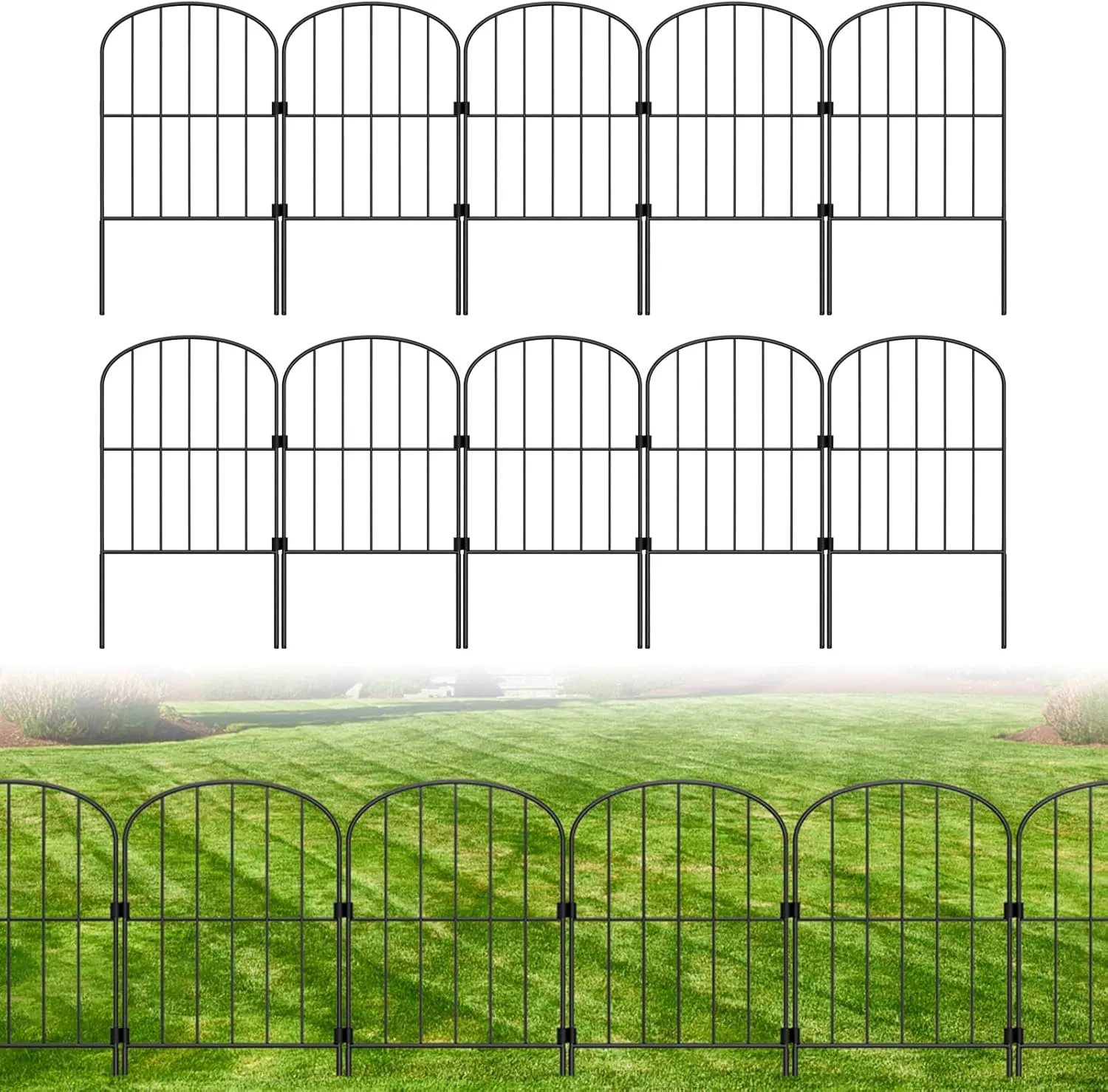 Decorative Garden Fence 10 Pack Animal Barrier Fence 10ft (L) x 24in (H) Rustproof Metal Wire Section Edging Fencing Panel for Outdoor Yard Landscape Patio, Arched