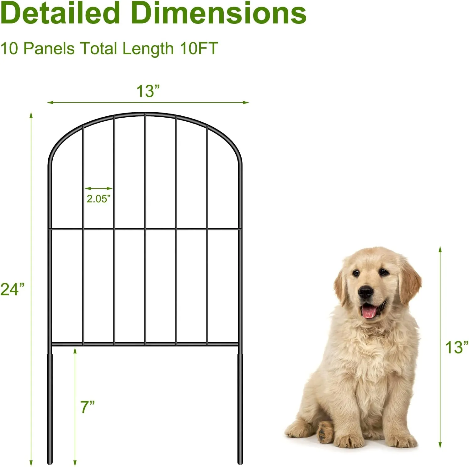 Decorative Garden Fence 10 Pack Animal Barrier Fence 10ft (L) x 24in (H) Rustproof Metal Wire Section Edging Fencing Panel for Outdoor Yard Landscape Patio, Arched