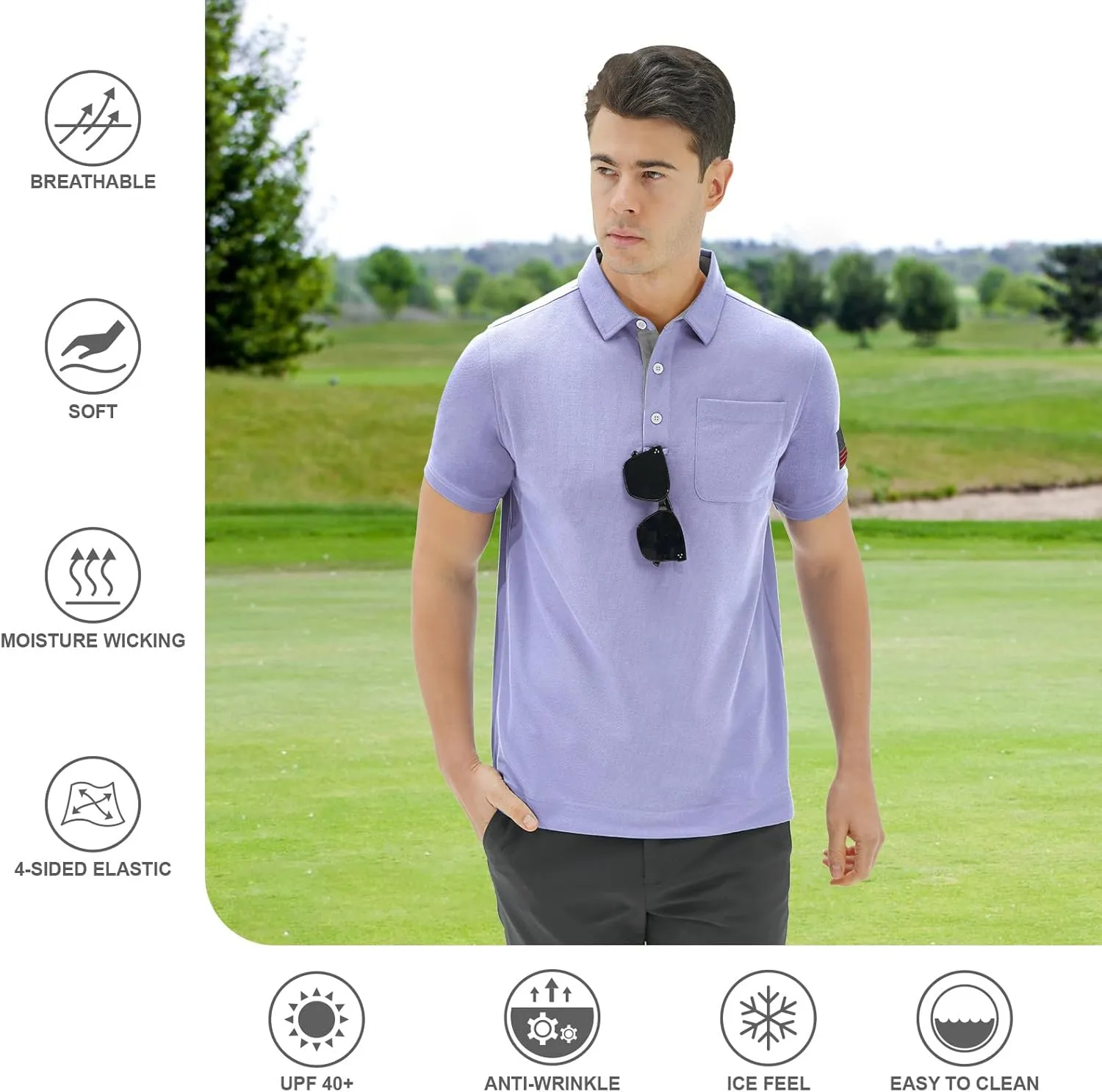 DEOLAX Mens Polo Shirts Performance Moisture Wicking Mens Tactics Polo Shirts Short Sleeve with Pocket