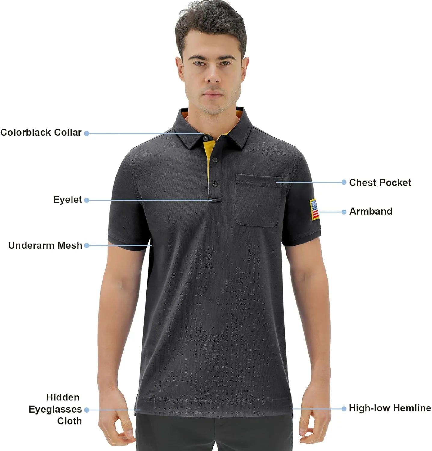 DEOLAX Mens Polo Shirts Performance Moisture Wicking Mens Tactics Polo Shirts Short Sleeve with Pocket