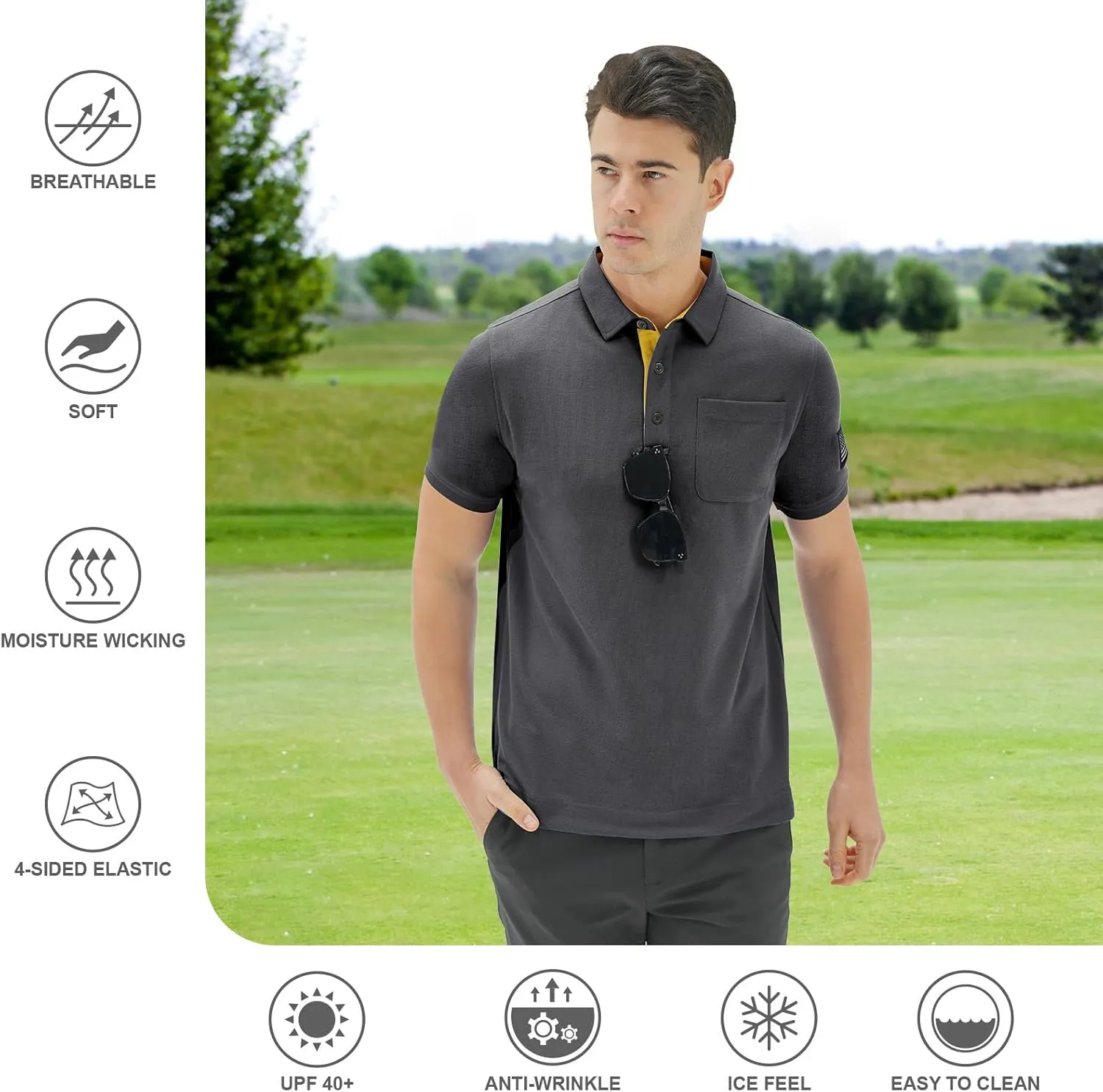 DEOLAX Mens Polo Shirts Performance Moisture Wicking Mens Tactics Polo Shirts Short Sleeve with Pocket
