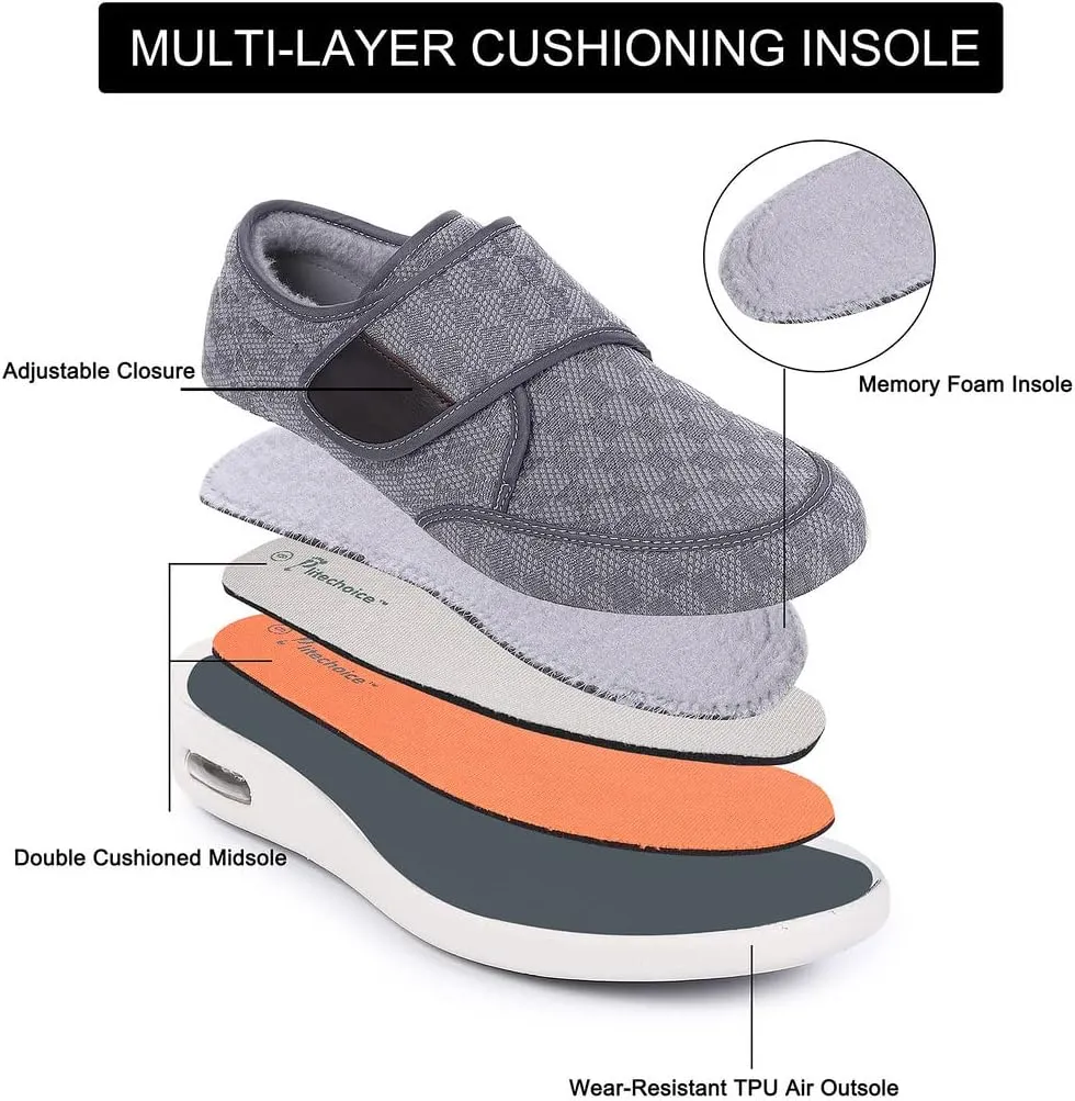 Diabetic Shoes for Men, Wide Width Elderly Men's Shoes, Adjustable Closure Lightweight Breathable, Swollen Feet Walking Edema Sneakers