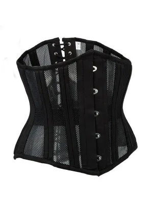 Double Steel Boned Breathable 26 Waist Training Mesh Underbust Black Corset