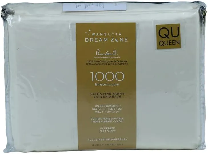 Dream Zone 1000 Thread Count PimaCott Queen Sheet Set in Ivory (Ivory,Queen)