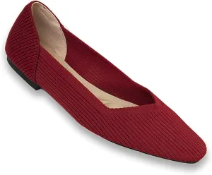 DREAMCIA Women’s Flats Knit Shoes Comfortable Washable Slip on Ballet Square Toe Casual Dressy Wedding Work Office Ballerina Flats with Memory Foam