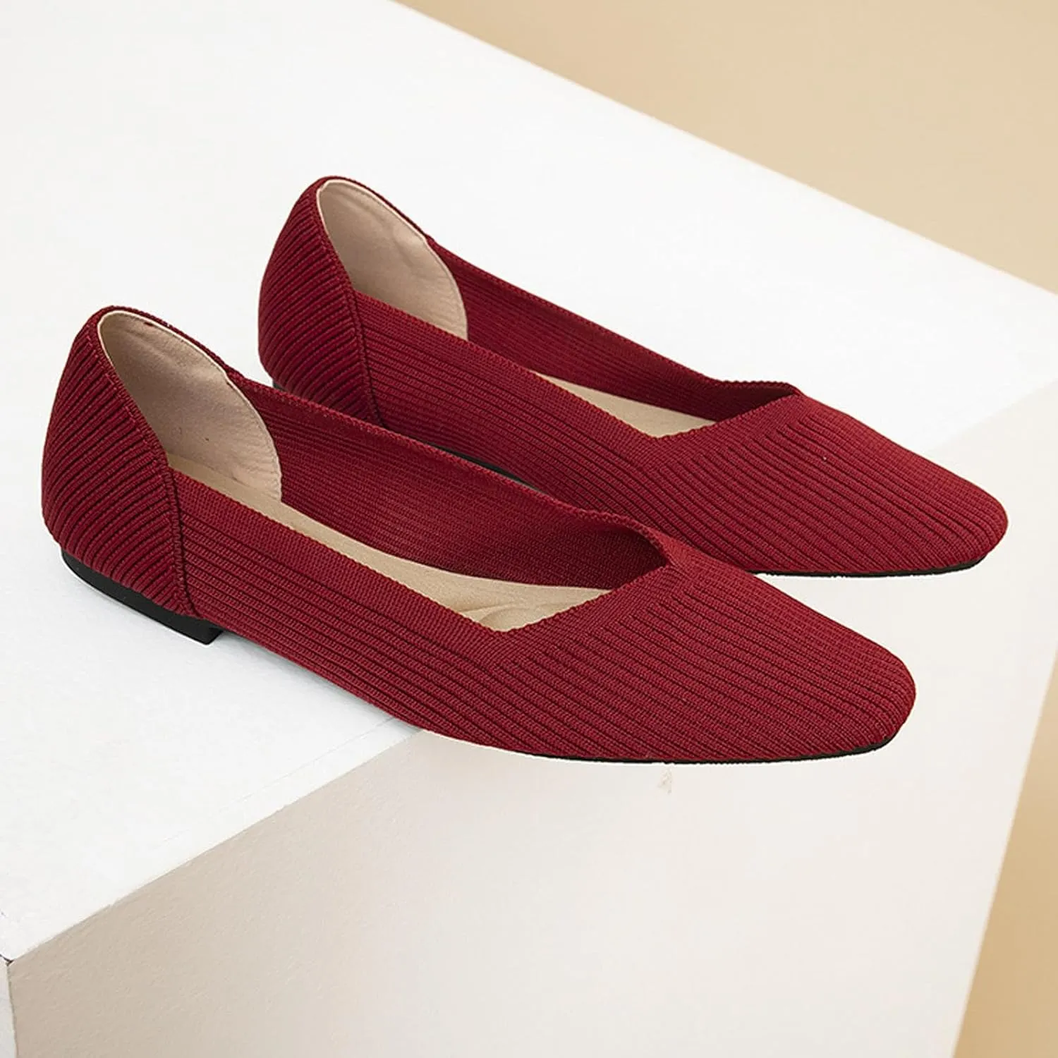 DREAMCIA Women’s Flats Knit Shoes Comfortable Washable Slip on Ballet Square Toe Casual Dressy Wedding Work Office Ballerina Flats with Memory Foam