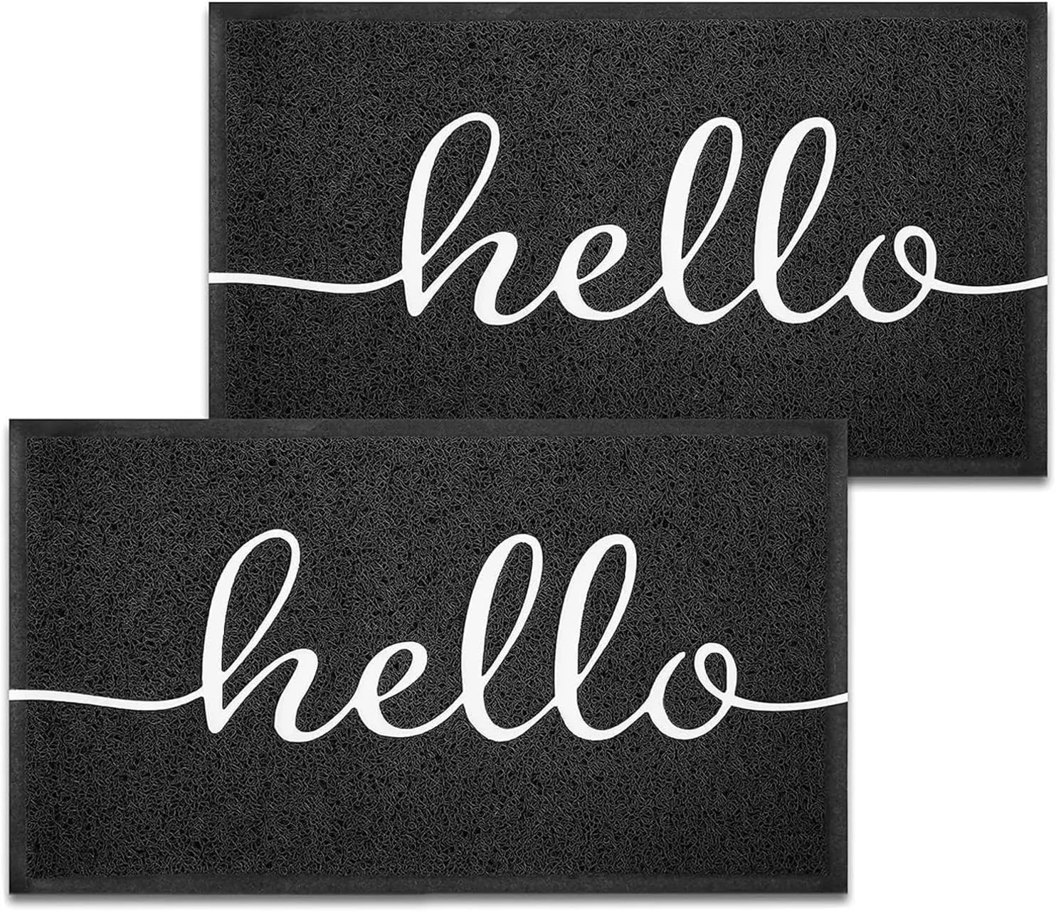 EARTHALL Door Mat 2-Pack Outside Inside Hello Doormat 30"x17.5" Durable Floor Mat Non Slip Mat Ultra Absorb Mud Easy Clean Front Doormat for Garage, Entryway, Patio, High Traffic Areas, Black