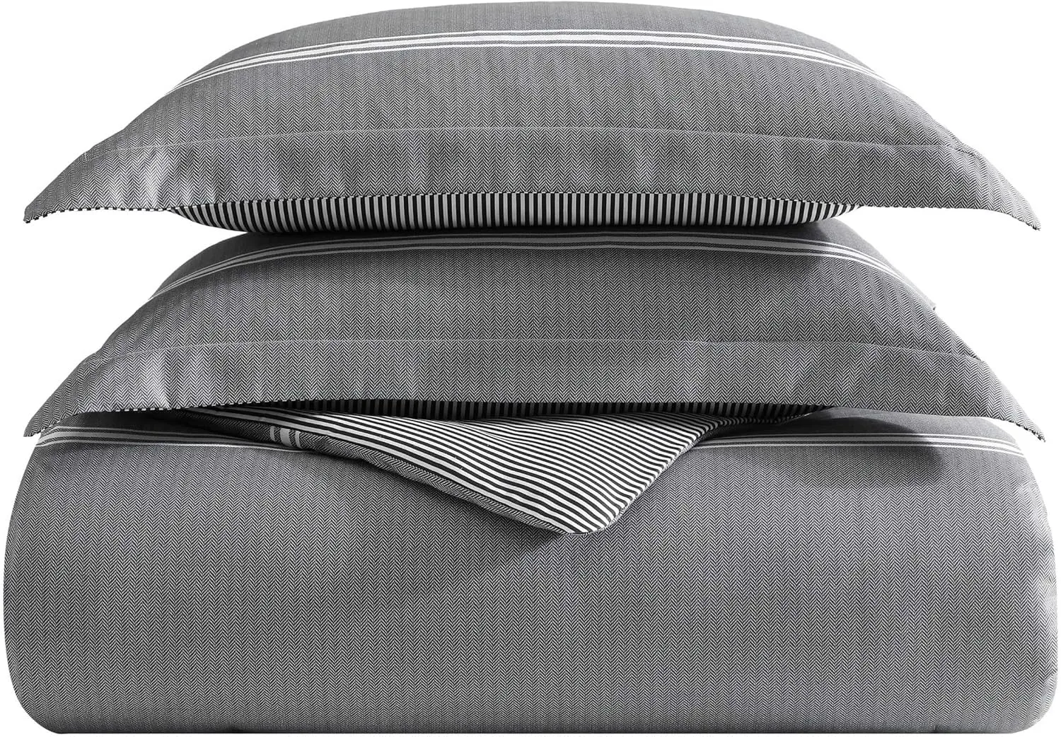 Eddie Bauer - Queen Comforter Set, Super Soft Bedding Set with Matching Sham(s) & Pillowcase(s), Oeko-Tex Certified (Chevron & Stripes Grey, Queen)