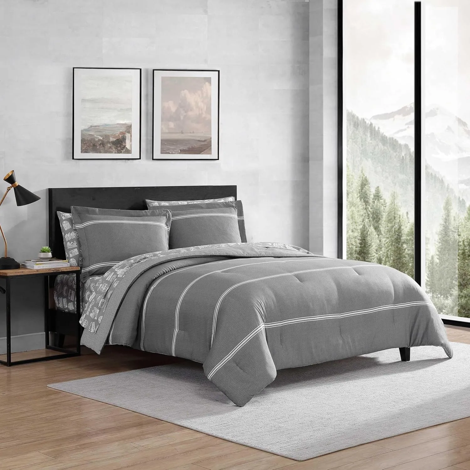 Eddie Bauer - Queen Comforter Set, Super Soft Bedding Set with Matching Sham(s) & Pillowcase(s), Oeko-Tex Certified (Chevron & Stripes Grey, Queen)