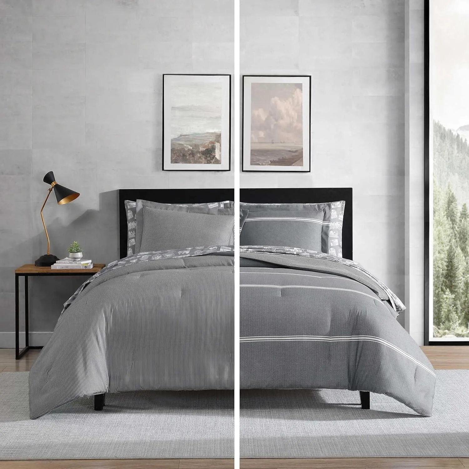 Eddie Bauer - Queen Comforter Set, Super Soft Bedding Set with Matching Sham(s) & Pillowcase(s), Oeko-Tex Certified (Chevron & Stripes Grey, Queen)
