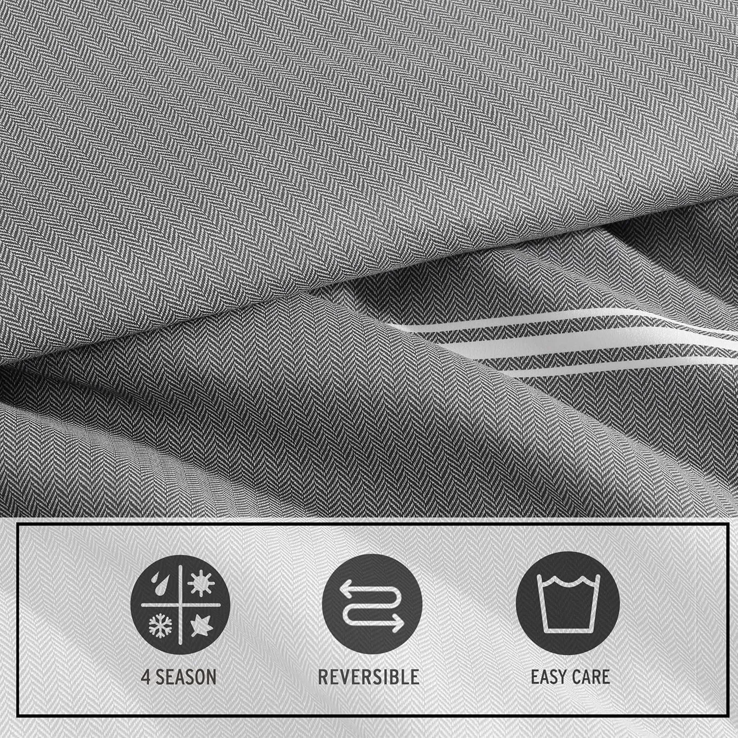 Eddie Bauer - Queen Comforter Set, Super Soft Bedding Set with Matching Sham(s) & Pillowcase(s), Oeko-Tex Certified (Chevron & Stripes Grey, Queen)