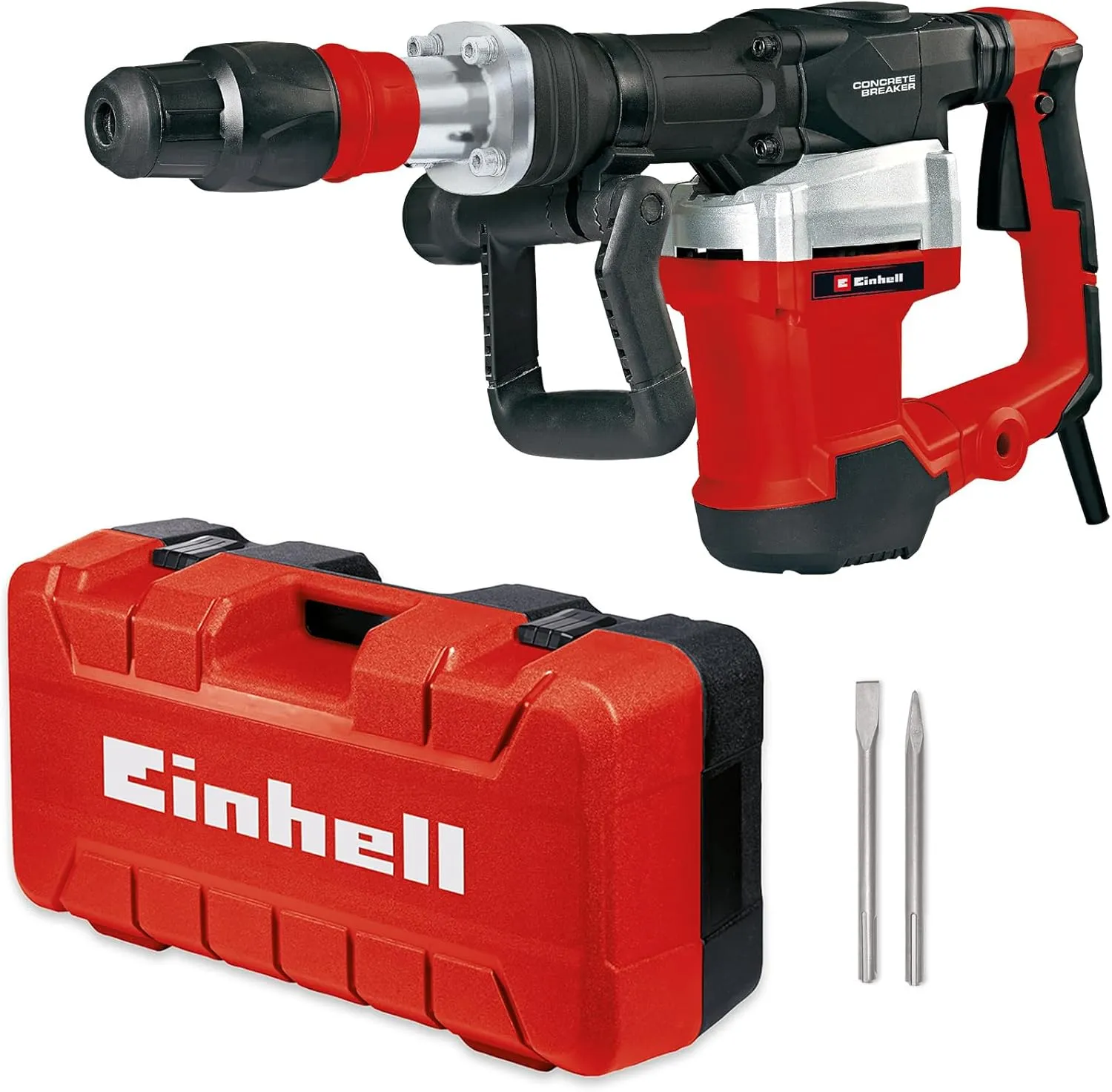 Einhell TE-DH 32 demolition hammer (1500 W, 32 J impact force, SDS-max mandrel, vibration damping main handle and softgrip soft coating, available with needle and flat chisel   E-box)
