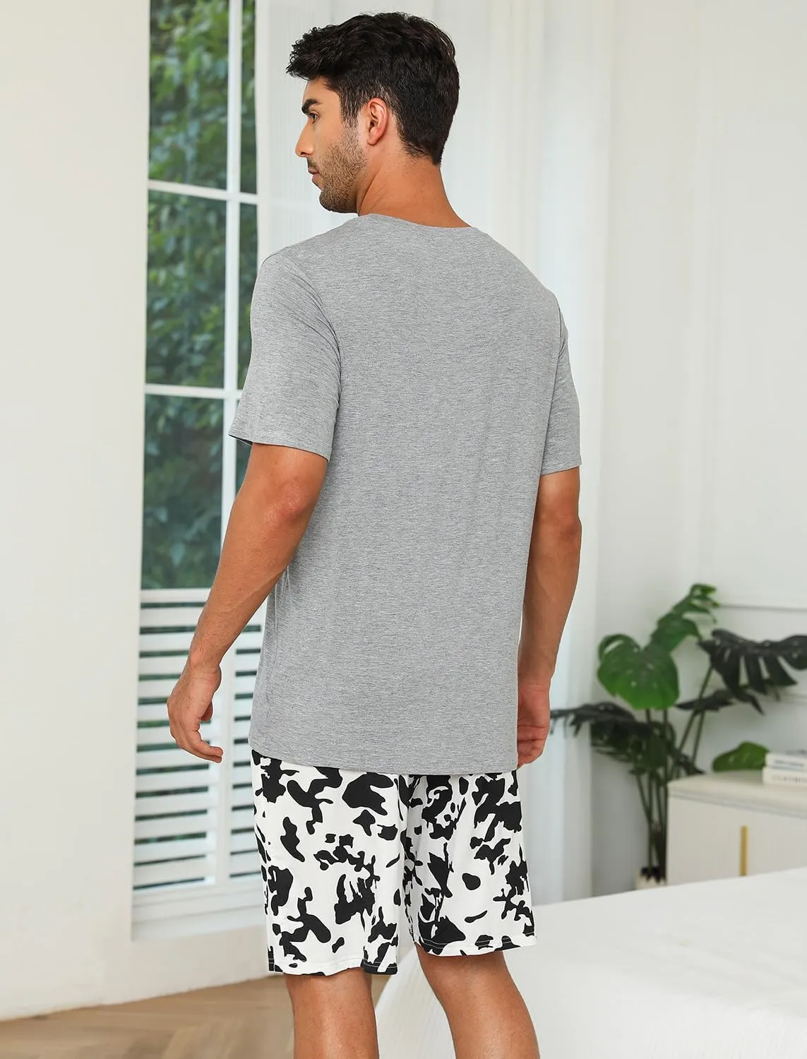 EISHOPEER Mens Modal Pajamas Set Short Sleeve Printed Soft 2 Pieces Lounge Set S-XXL
