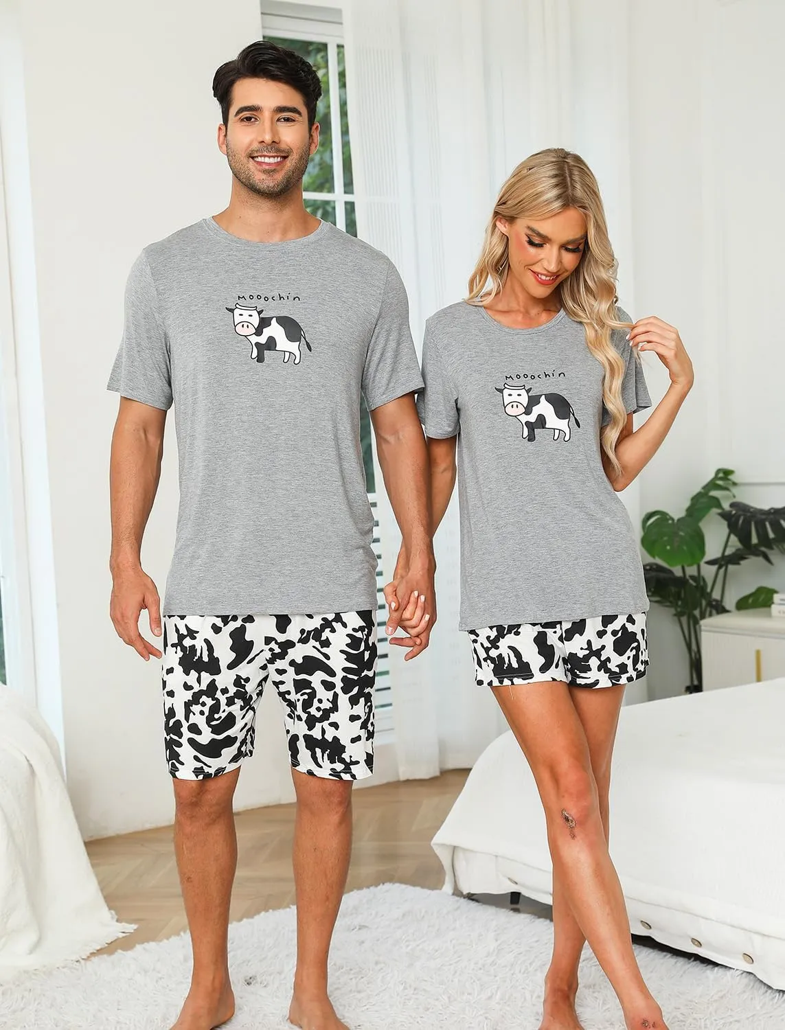 EISHOPEER Mens Modal Pajamas Set Short Sleeve Printed Soft 2 Pieces Lounge Set S-XXL