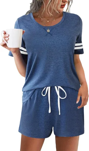 Ekouaer Womens Pajama Sets Short Sleeve Short Sets 2 Piece Sleepwear Soft Lounge Sets with Pocket,S-XXL