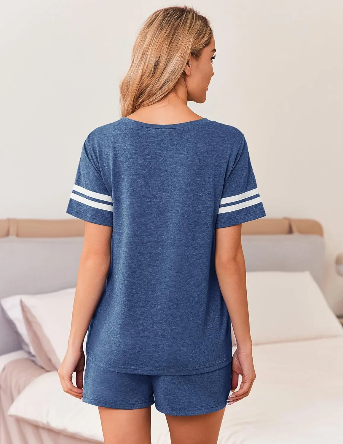 Ekouaer Womens Pajama Sets Short Sleeve Short Sets 2 Piece Sleepwear Soft Lounge Sets with Pocket,S-XXL