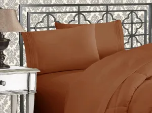 Elegant Comfort Luxurious 1500 Premium Hotel Quality Microfiber Three Line Embroidered Softest 4-Piece Bed Sheet Set, Wrinkle and Fade Resistant, King, Bronze
