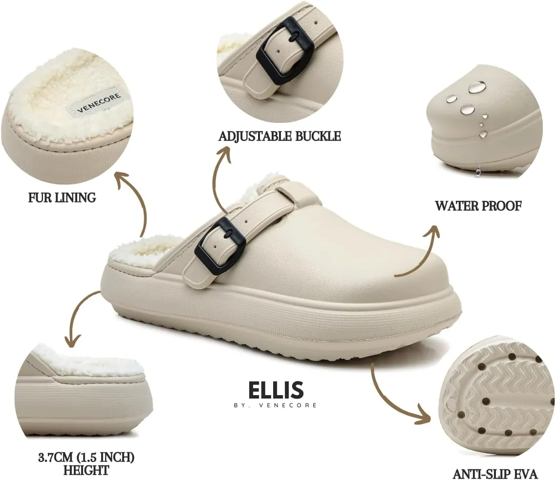 Ellis Classic Fur Lined Clogs Waterproof Winter Fuzzy Slippers for Women Men Indoor and Outdoor