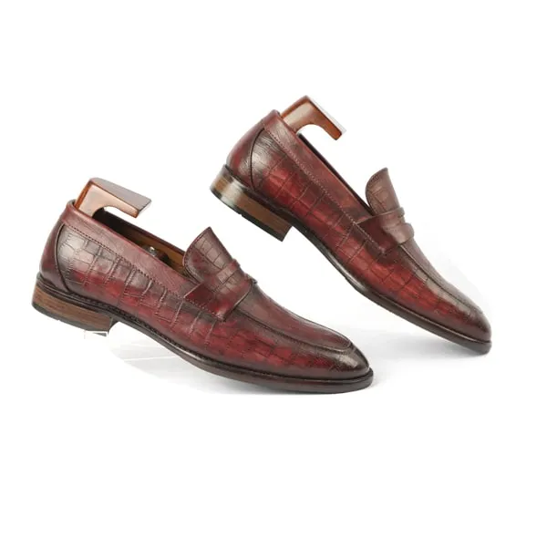 Embossed Burgundy Leather Penny Loafer