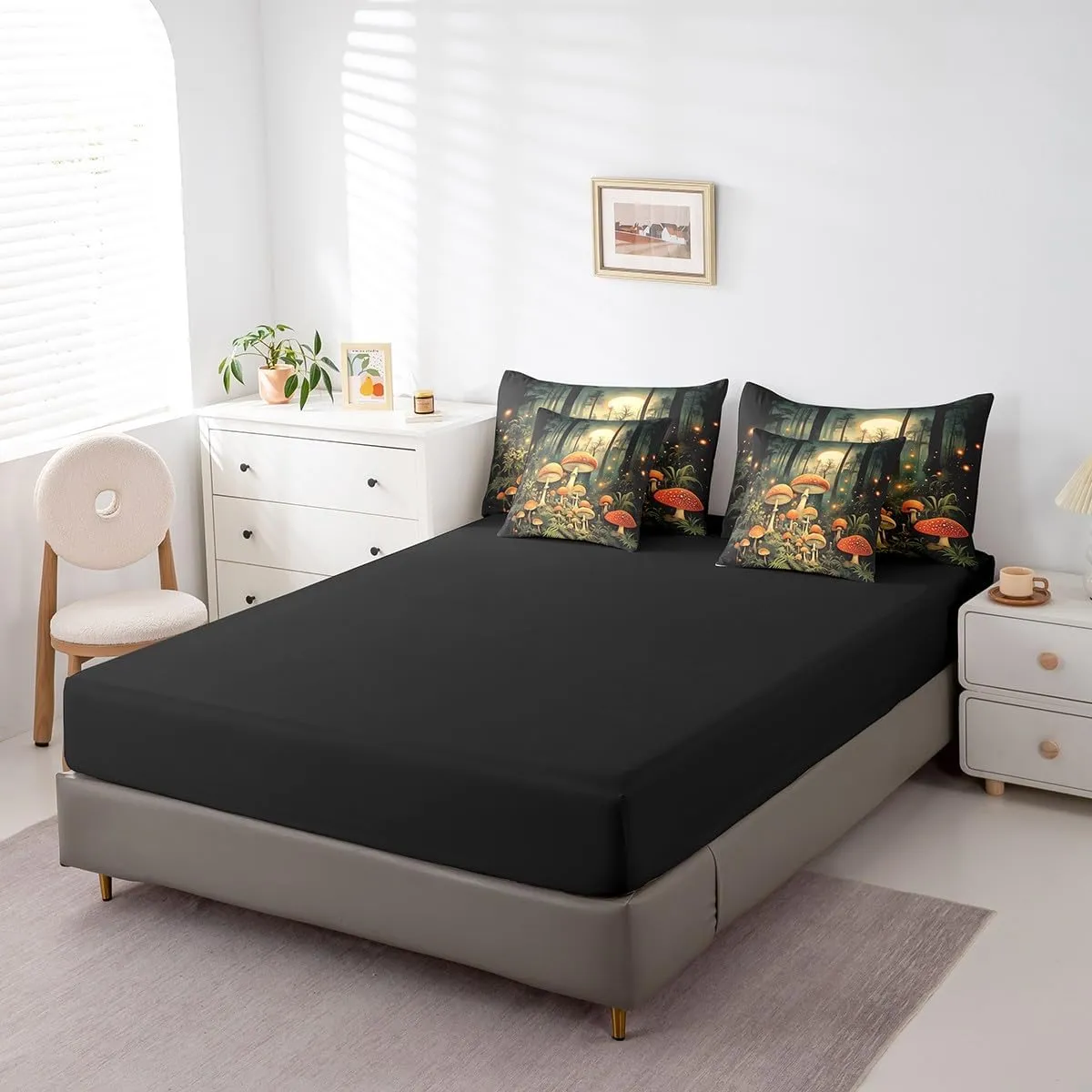 Erosebridal Boho Mushroom Girls Bedding Set Jungle Plant Bed in A Bag Wild Fungus Mushroom Twin Comforter Set 7 Piece Nature Woodland Botanical Rustic Bed Set for Kids Boys Teen