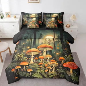 Erosebridal Boho Mushroom Girls Bedding Set Jungle Plant Bed in A Bag Wild Fungus Mushroom Twin Comforter Set 7 Piece Nature Woodland Botanical Rustic Bed Set for Kids Boys Teen