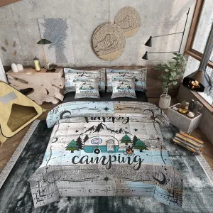 Erosebridal Camper Bedding Set Queen Happy Camping Comforter Set 7 Piece Rv Bunk Accessories Bed in A Bag for Travel Trailers,Boho Moon Stars Decor for Camper Car,Rustic Farmhouse Adventure Bed Set