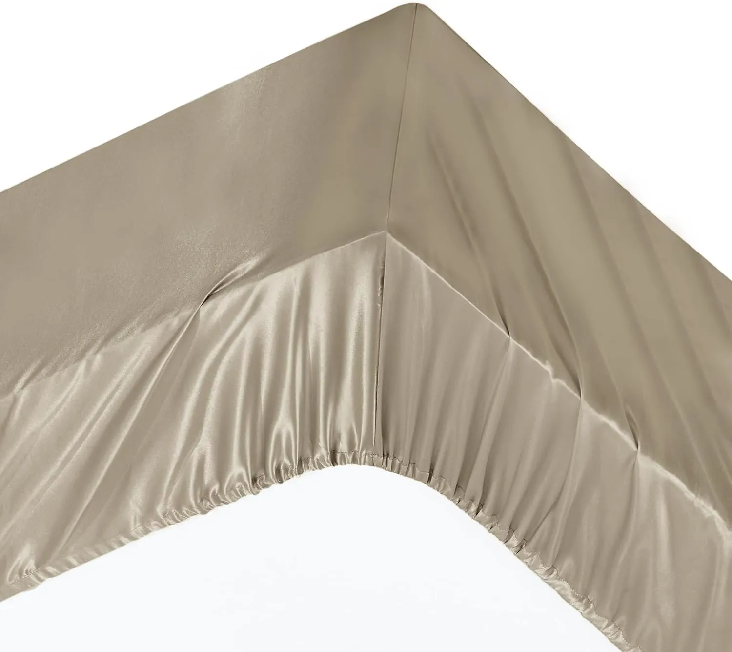 Ersmak Luxury 7-Piece Silky Sand Satin Bed Sheets Set - King Size with Deep Pocket, Flat Sheet, 4 Pillowcases & Body Pillowcase