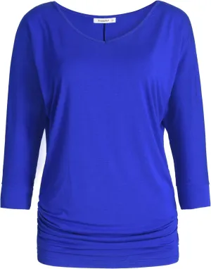 Esenchel Women's V-Neck Dolman Top 3/4 Sleeve Drape Shirt