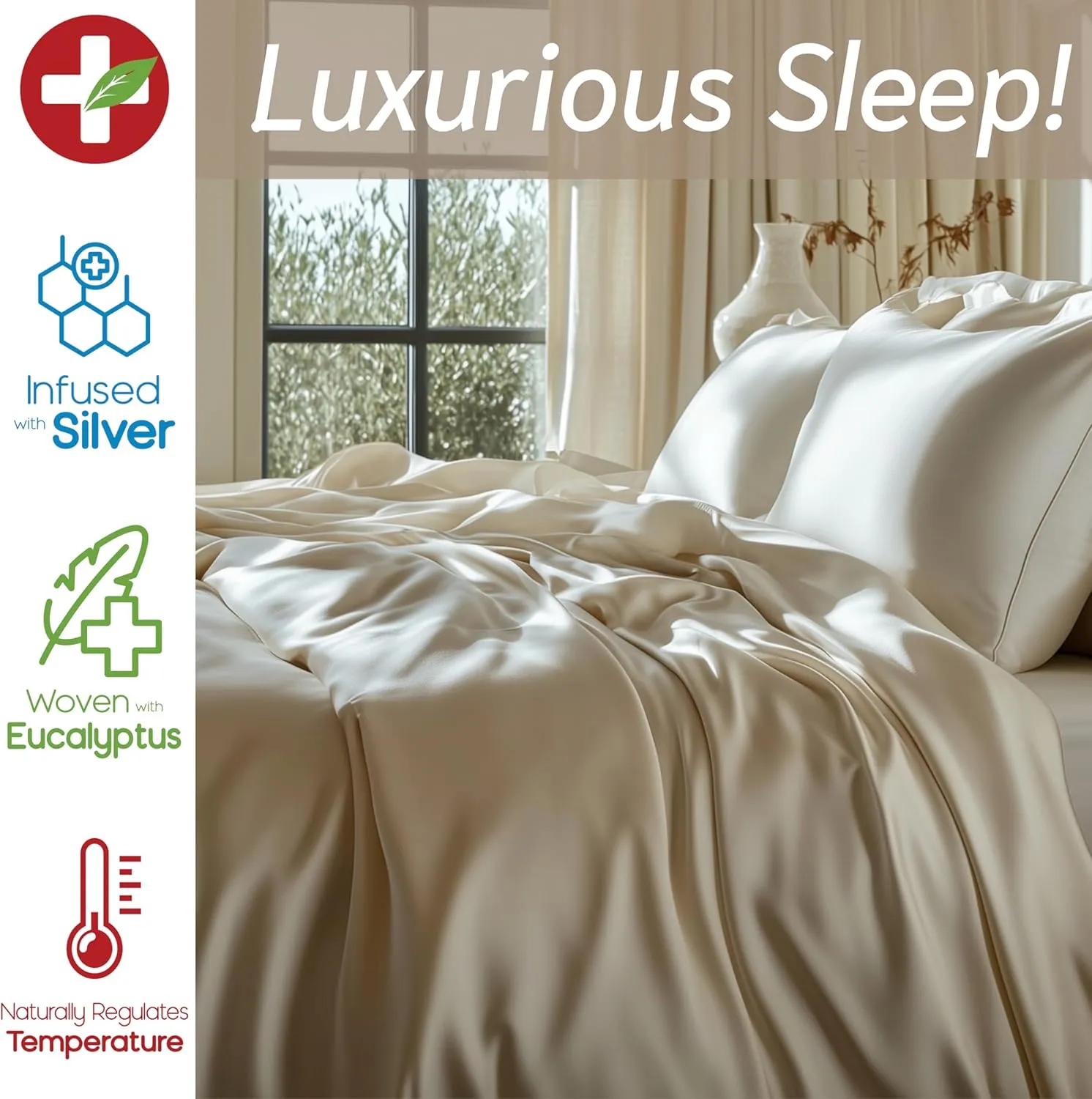 Eucalyptus Collection King Size Sheet w/Silver Ions | 100% Tencel | Ultra Soft | Cooling for Hot Sleepers | 18" Deep Pocket [Dune]