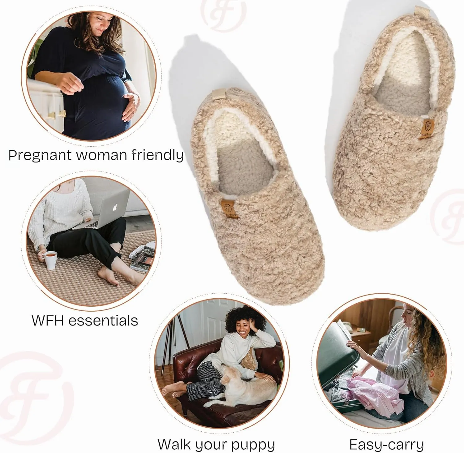 EverFoams Women’s Soft Curly Full Slippers Memory Foam Lightweight House Shoes Cozy Loafer with Polar Fleece Lining