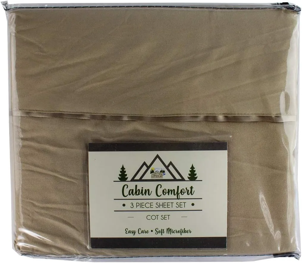 Everything Summer Camp Cabin Comfort - Cot Sheet for Camping and RV Cots - Fits All Cot Size Beds Comfortably -72 x 28 Inches - Super Soft (3 Piece Cot (Fitted, Flat, Pillowcase), Khaki)