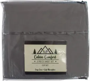 Everything Summer Camp Comfort - Cabin Sheet for Camping and RV - Fits All Cot Size Beds - 72 x 28 Inches - Super Soft (3 Piece Set, Fitted, Flat, Pillowcase), Grey