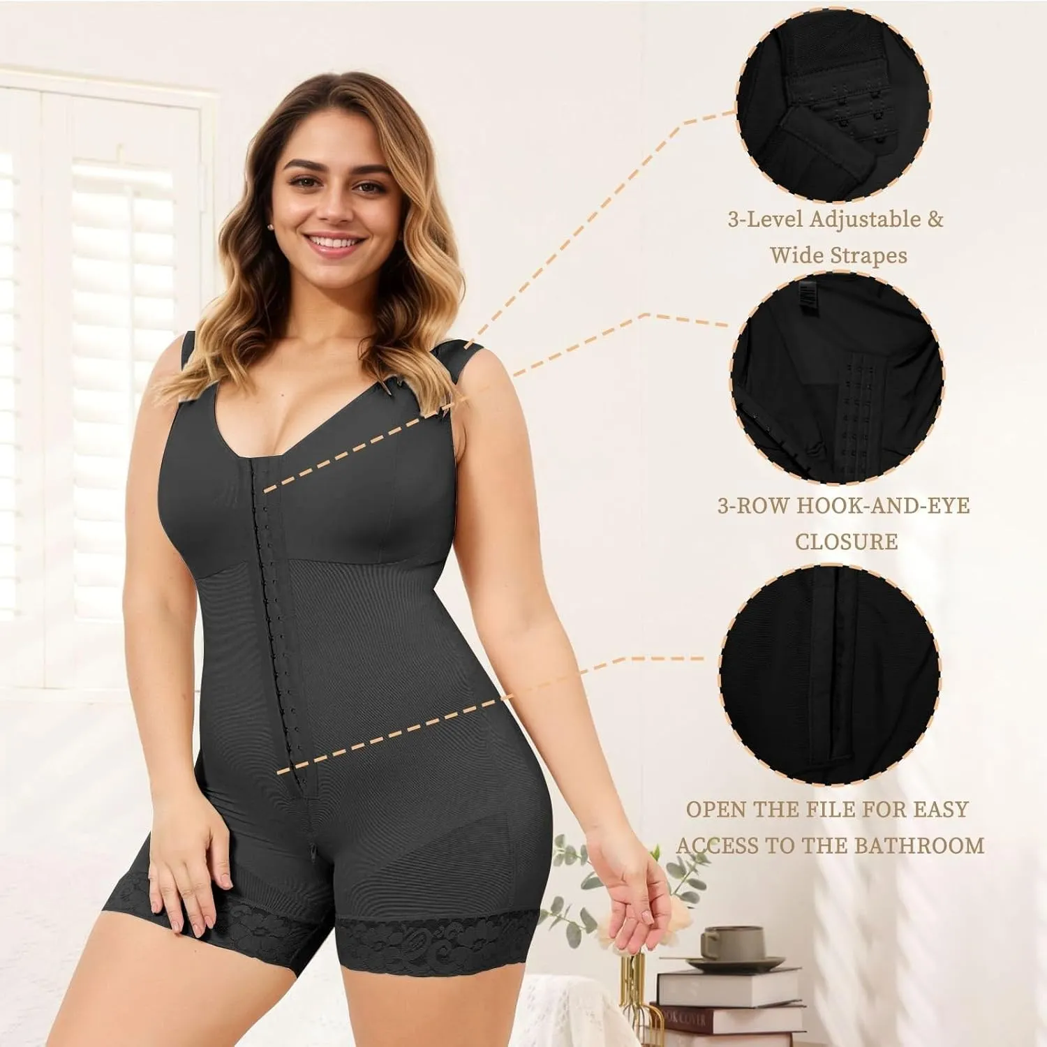 Fajas Colombianas Shapewear Waist Trainer Full Body for Control Post Surgery Shaper Butt Lifter with Zipper Crotch