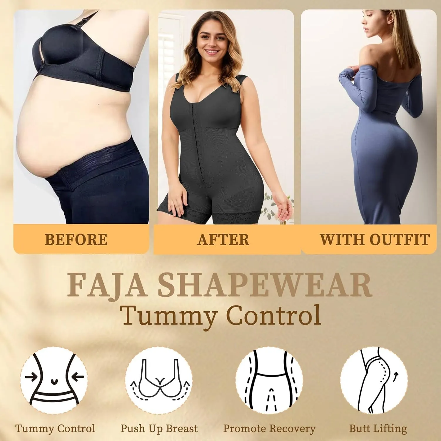Fajas Colombianas Shapewear Waist Trainer Full Body for Control Post Surgery Shaper Butt Lifter with Zipper Crotch