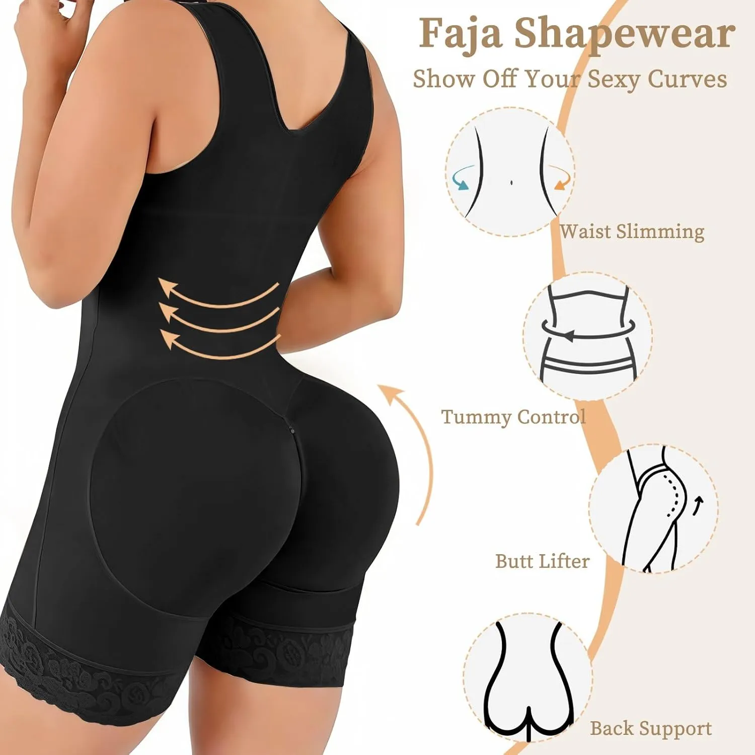 Fajas Colombianas Shapewear Waist Trainer Full Body for Control Post Surgery Shaper Butt Lifter with Zipper Crotch