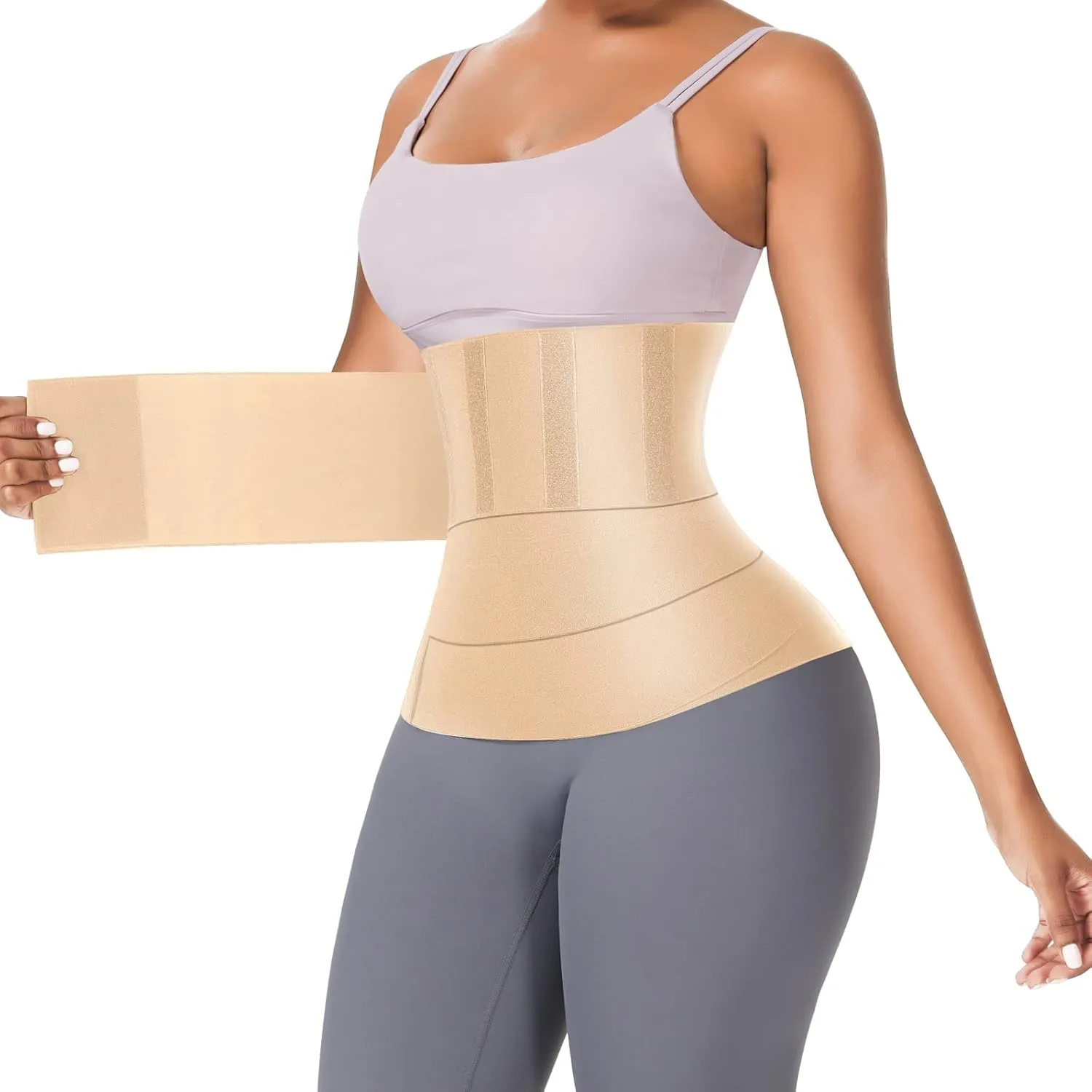 FeelinGirl Waist Trainer for Women Waist Trimmer Belt Tummy Wrap Waist Cincher Plus Size Waist Wrap (One Size, Beige)
