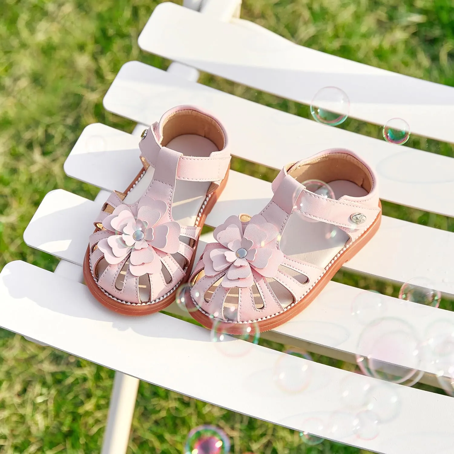 Felix & Flora Toddler Girls Sandals Flower Girl Shoes Soft Rubber Princess Summer Flat Shoes