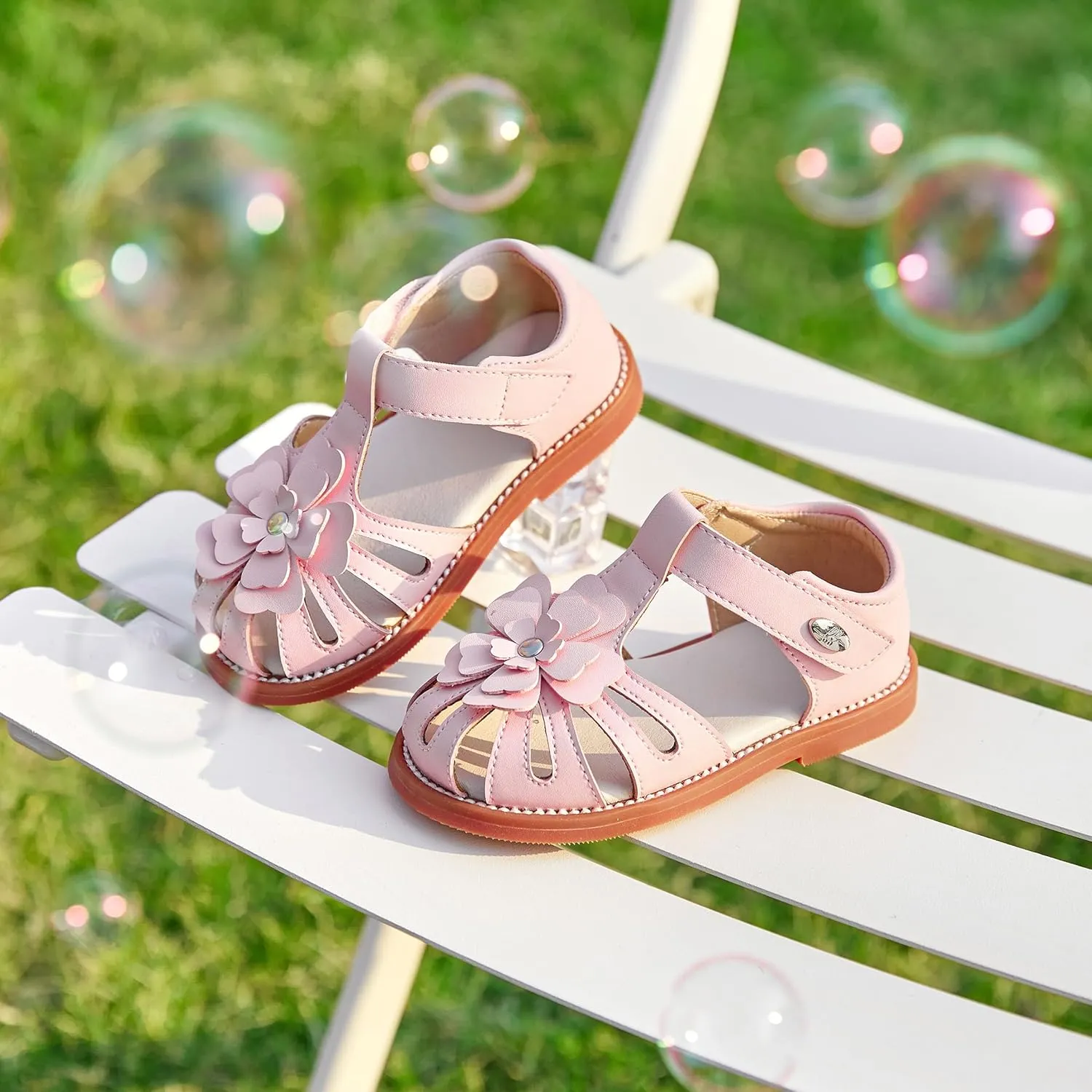 Felix & Flora Toddler Girls Sandals Flower Girl Shoes Soft Rubber Princess Summer Flat Shoes
