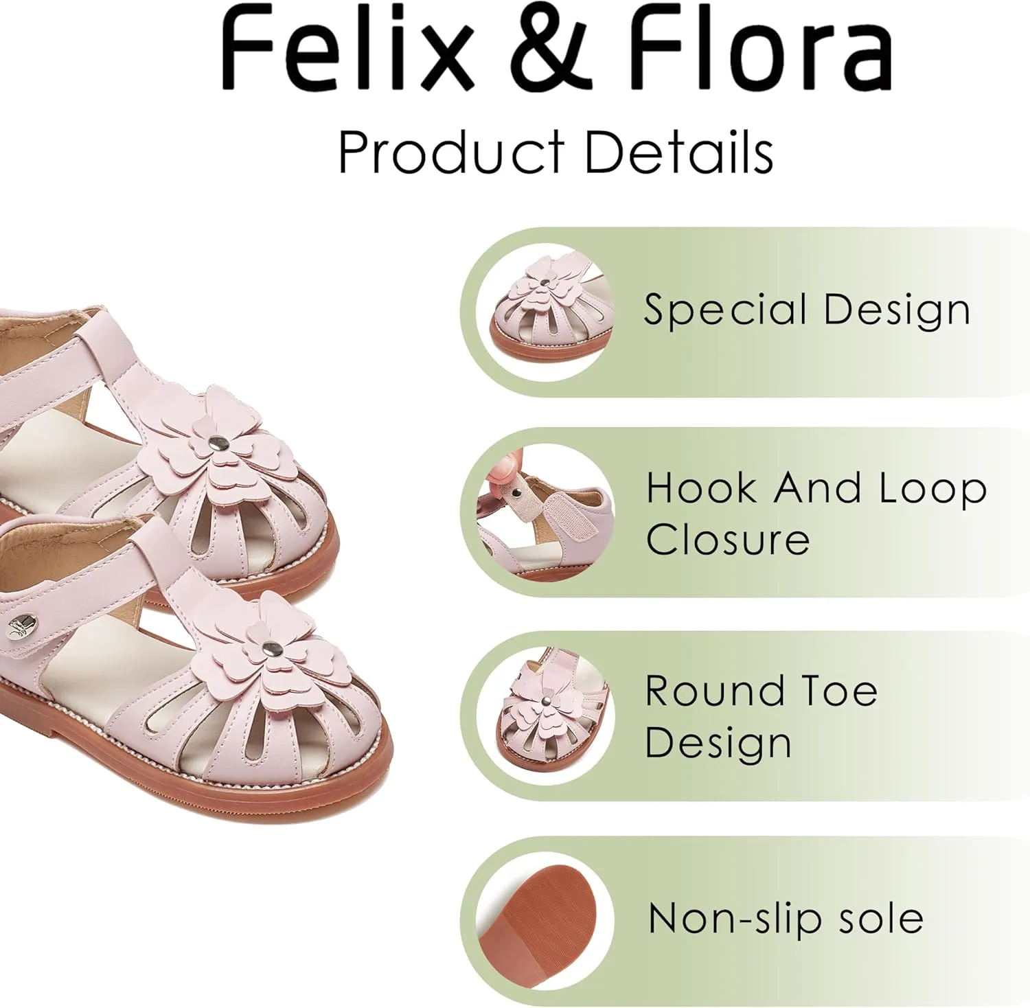 Felix & Flora Toddler Girls Sandals Flower Girl Shoes Soft Rubber Princess Summer Flat Shoes