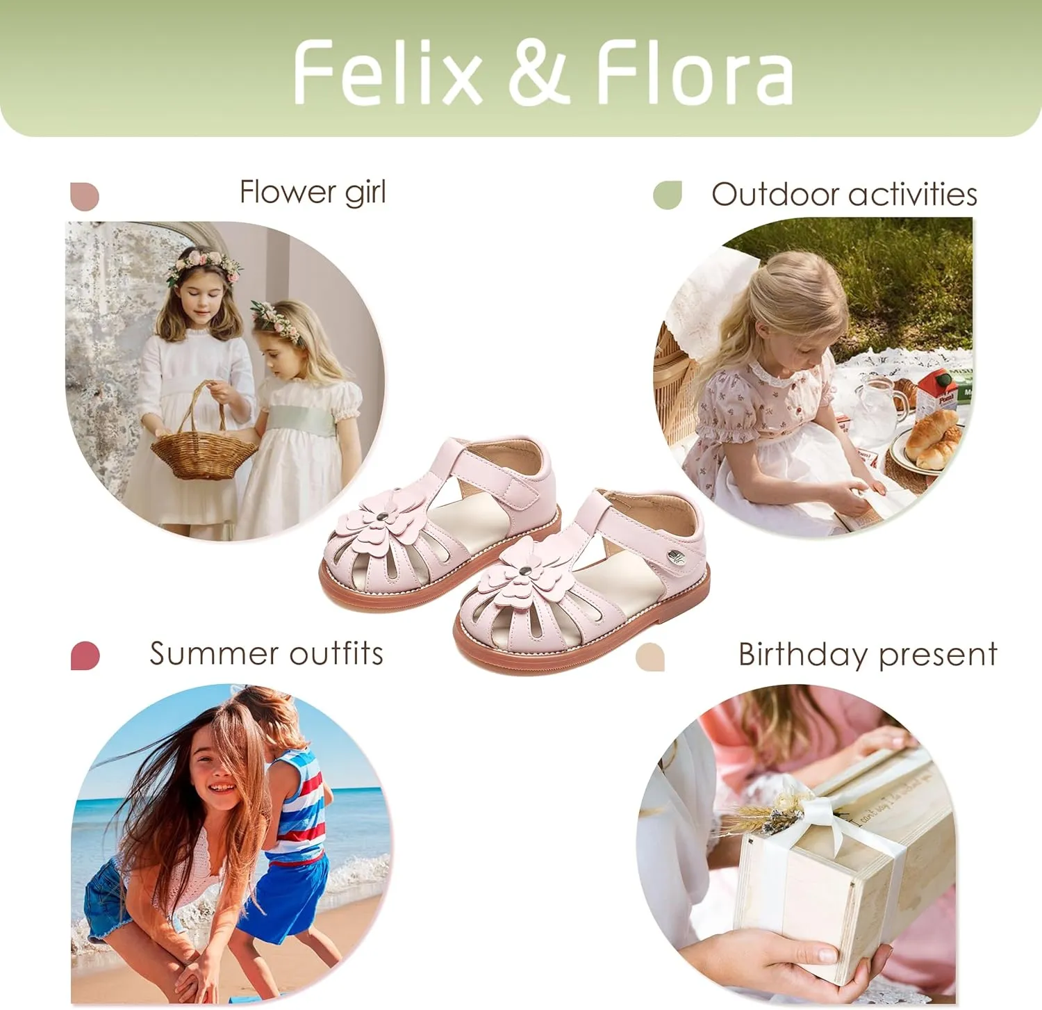 Felix & Flora Toddler Girls Sandals Flower Girl Shoes Soft Rubber Princess Summer Flat Shoes