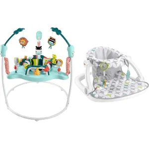 Fisher-Price Baby Bouncer Colorful Corners Jumperoo Activity Center & Portable Baby Chair Sit-Me-Up Floor Seat with Developmental Toys & Machine Washable Seat Pad, Starlight Bursts